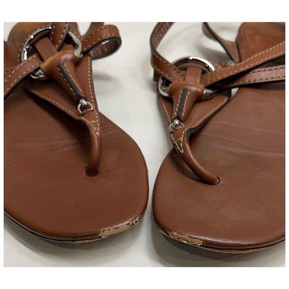 Authentic Gucci Horsebit Brown Leather Sandal Silver Buckle Size US 6.5 - Picture 4 of 10